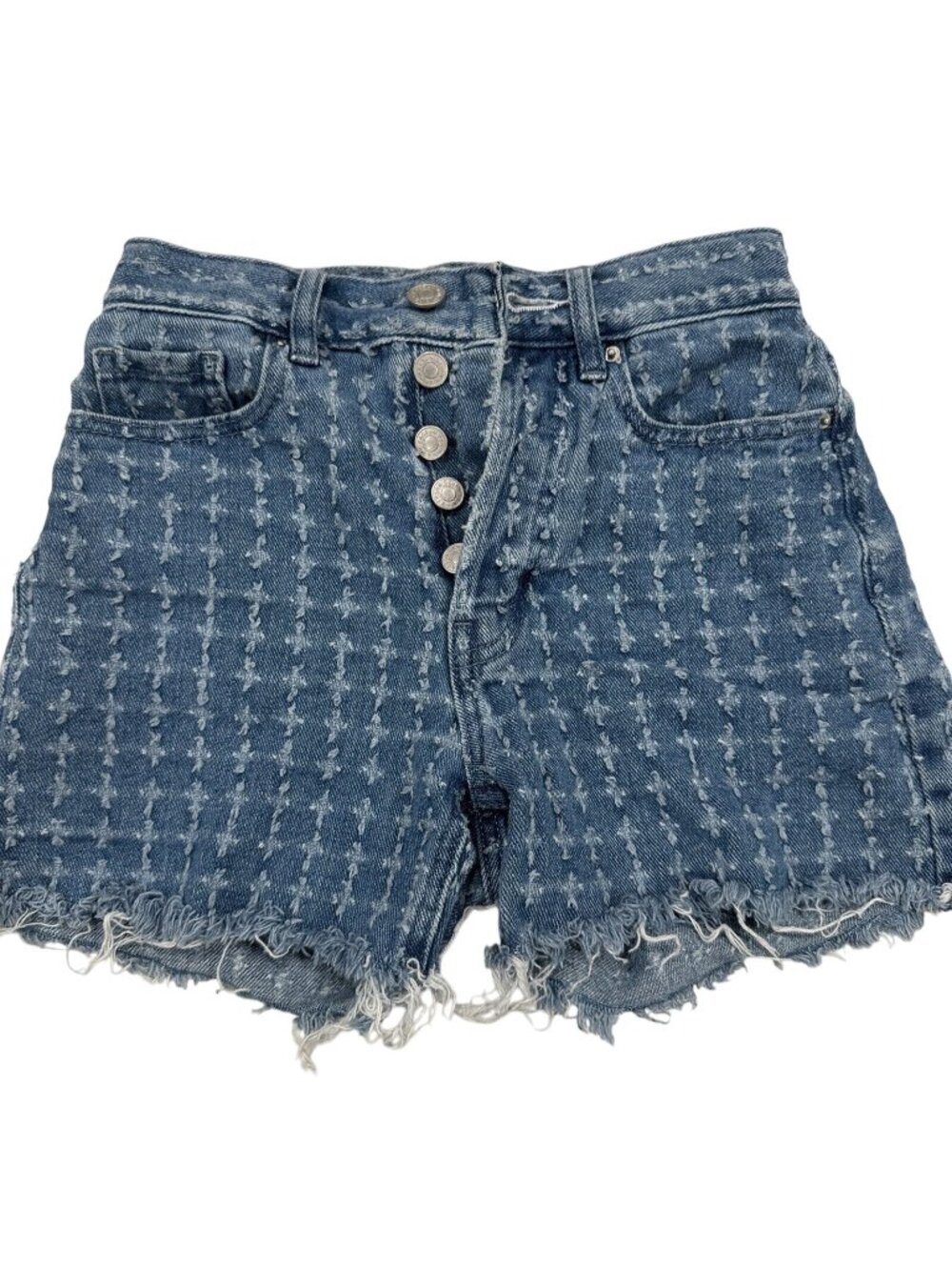 PacSun 90s Girlfriend High-Rise Denim Shorts 22 Distressed W/Button Fly Blue